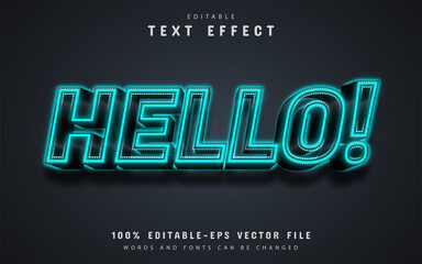 Hello text, blue neon text effect editable