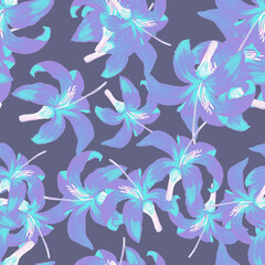 Cobalt Seamless Background. Azure Pattern Textile. Indigo Tropical Foliage. Blue Flower Leaf. Navy Floral Texture. Flora Art. Spring Botanical. Garden Texture