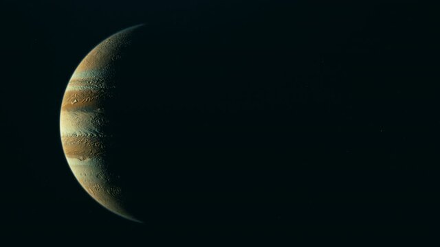 jupiter on space 3d animation. planet jupiter on shadows