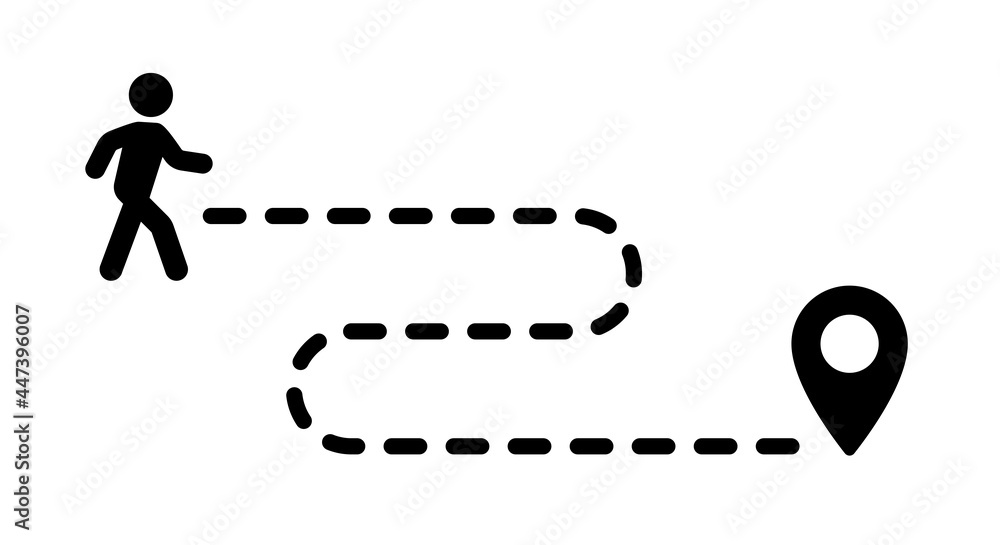 Poster person walking follow path or gps route icon vector illustration.