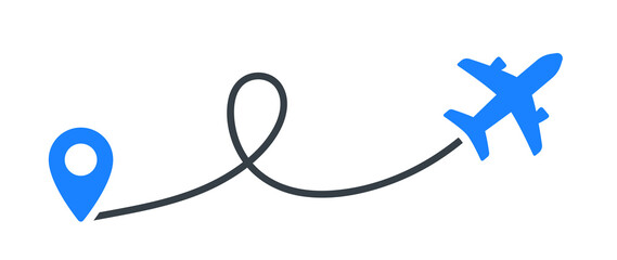 Airplane icon with flight route, vector illustration