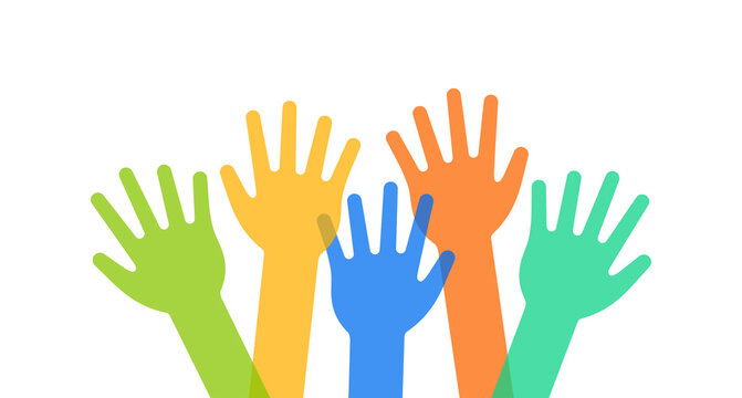 Volunteer hands up icon in colorful design.