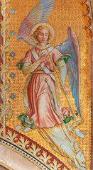 Fototapeta na wymiar VIENNA, AUSTIRA - JUNI 24, 2021: The fresco of angel with the tompeth in the Votivkirche church by brothers Carl and Franz Jobst (sc. half of 19. cent.).