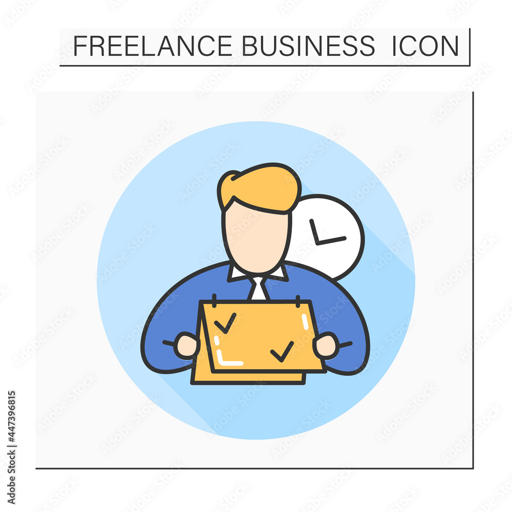 Aufkleber temporary worker color icon.freelancer with marks in calendar.freelancing. isolated linear vector il