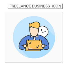 Temporary worker color icon.Freelancer with marks in calendar.Freelancing. Isolated linear vector illustration