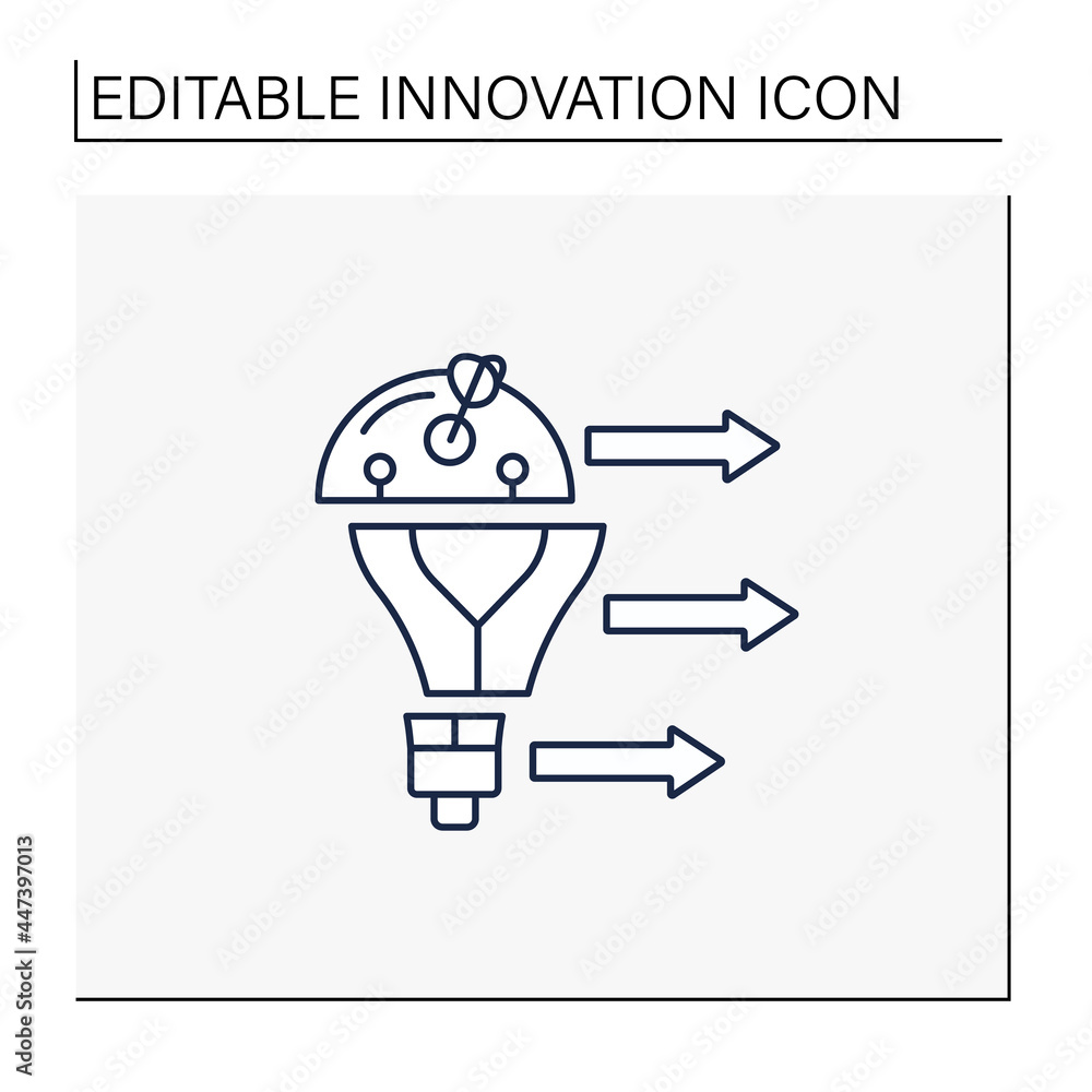 Poster adjacent innovation line icon.company draws on existing capabilities but necessitates putting capabi