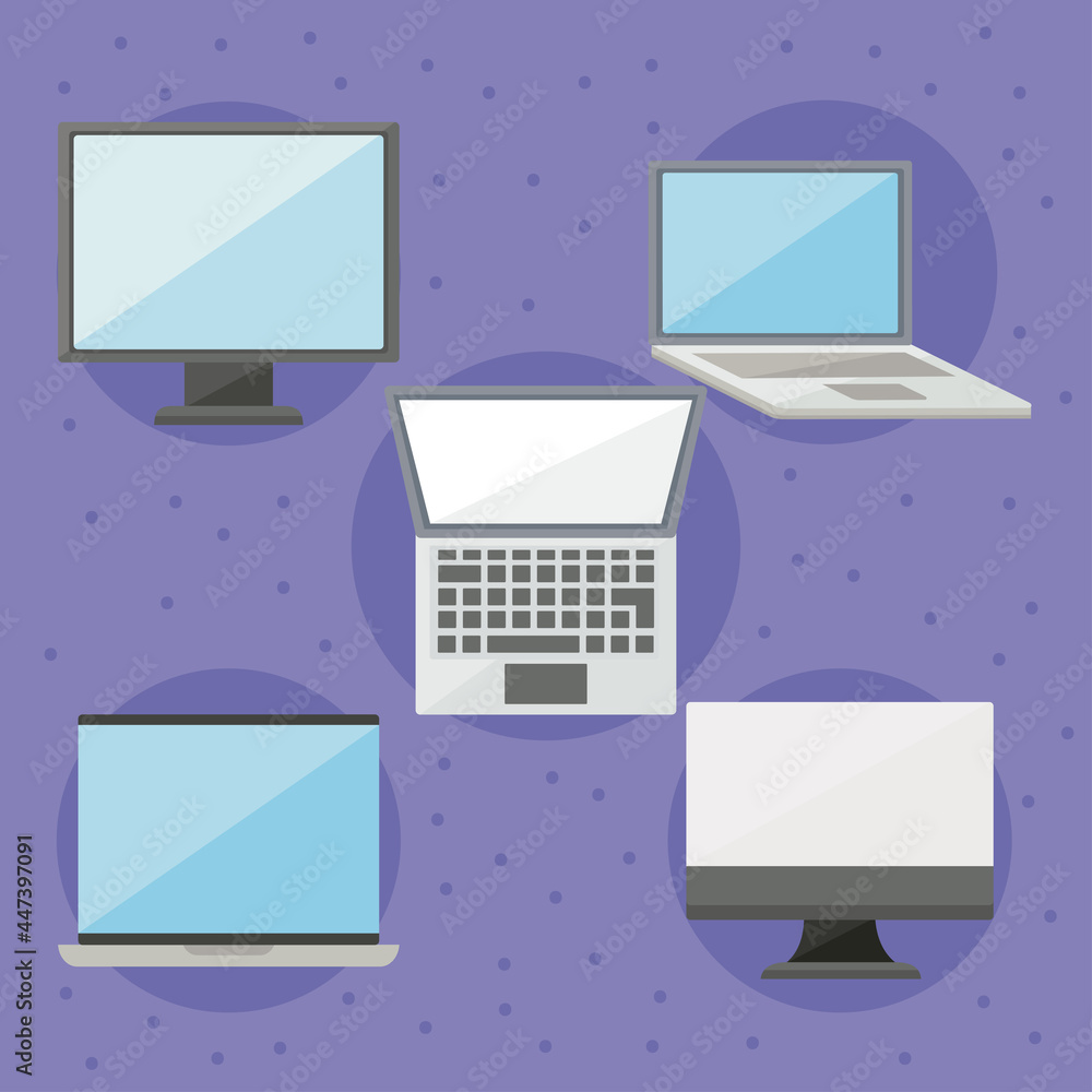 Poster computers and laptops icon set