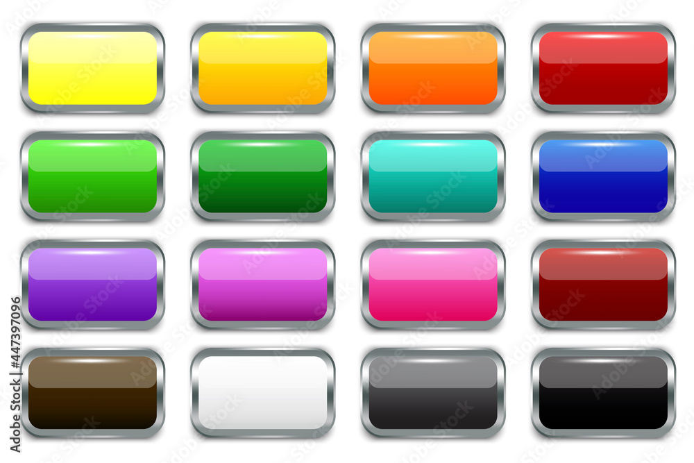 Poster plastic colored buttons in modern style. blank shiny colored buttons. banner web buttons. vector ill
