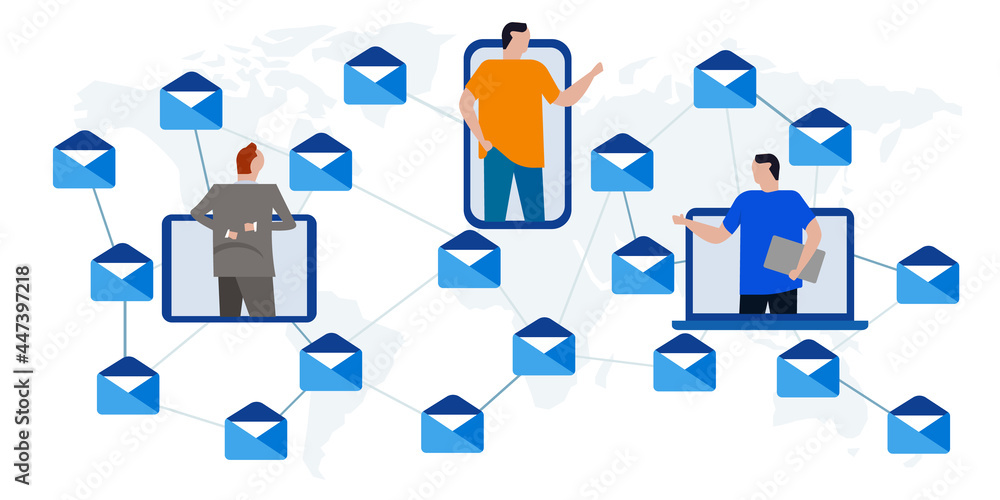 Poster email messaging e-mail communication people sending receiving envelope icon worldwide communication 
