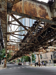 Overhead train tracks in Chicago, Illinois