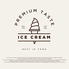 Vintage ice cream shop logo badges and labels, gelateria signs. Classic retro logotypes for cafeteria, bar and other. Vector illustration