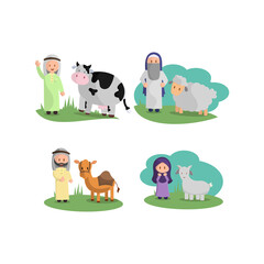 Obraz na płótnie Canvas Happy Eid Adha. Celebration of Muslim holiday the sacrifice a camel, sheep, cow and goat Set