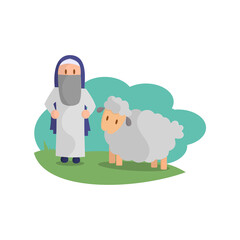 Happy Eid Adha. Celebration of Muslim holiday the sacrifice a sheep