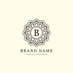 abstract round luxury letter B logo design for elegant fashion brand, beauty care, yoga class, hotel, resort, jewelry