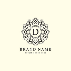 abstract round luxury letter D logo design for elegant fashion brand, beauty care, yoga class, hotel, resort, jewelry