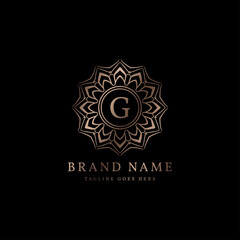 abstract round luxury letter G logo design for elegant fashion brand, beauty care, yoga class, hotel, resort, jewelry