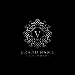 abstract round luxury letter V logo design for elegant fashion brand, beauty care, yoga class, hotel, resort, jewelry