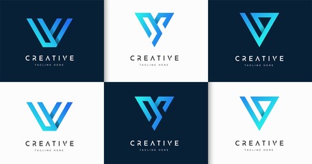 Set of creative letter V monogram style logo design template