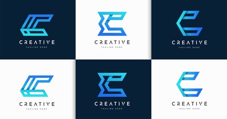 Set of abstract letter C monogram style logo design template