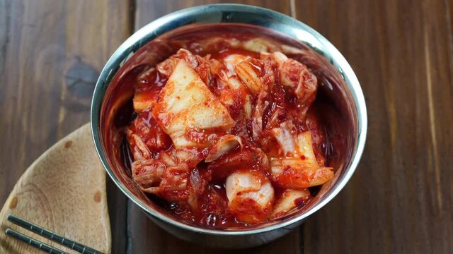 Korean pickle and seasoning Spicy Kimchi Korean traditional food, Kimchi salad made with vegetable cabbage and pepper.