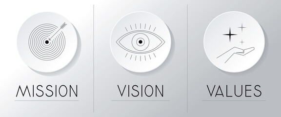 Mission, vision, values concept - circular graphics - vector illustration