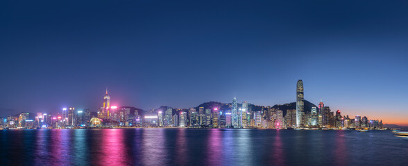 Fototapeta na wymiar Night scenery of panorama of Victoria harbor of Hong Kong city