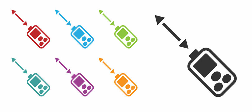 Black Laser distance measurer icon isolated on white background. Laser distance meter measurement equipment. Set icons colorful. Vector
