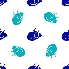 Blue Roasted turkey or chicken icon isolated seamless pattern on white background. Vector