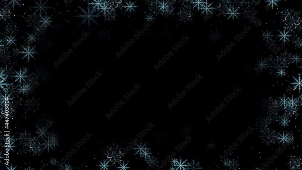 Poster 4k white snow abstract corner frame and border copy space loop background. winter falling snow, snow
