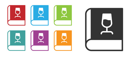 Black Book about wine icon isolated on white background. Wine glass icon. Wineglass sign. Set icons colorful. Vector