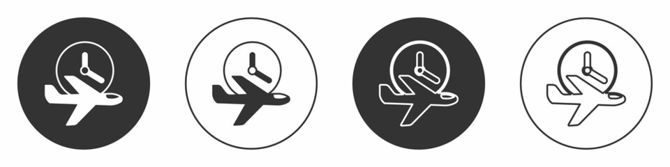 Black Flight time icon isolated on white background. Circle button. Vector