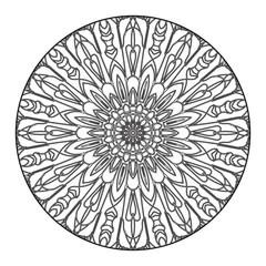 Black and white mandala with floral pattern. Coloring page