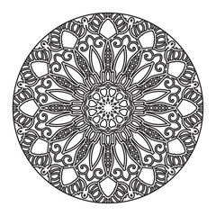 Black and white mandala with floral pattern. Coloring page