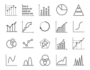Set of business graph icon, Color object statistics finance presentation, Linear outline success report symbol vector. 640x640 pixels