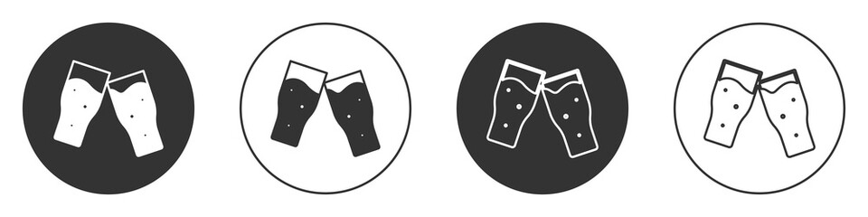 Black Glass of beer icon isolated on white background. Circle button. Vector