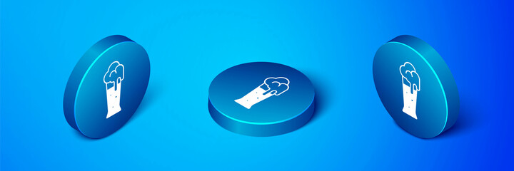 Isometric Glass of beer icon isolated on blue background. Blue circle button. Vector