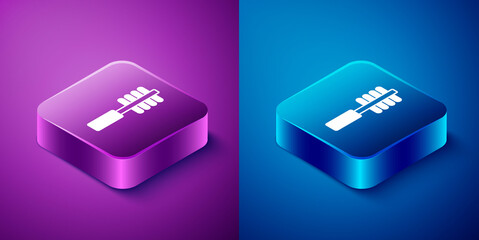 Isometric Toilet brush icon isolated on blue and purple background. Cleaning service concept. Square button. Vector