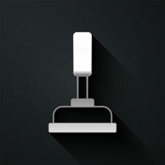 Silver Rubber plunger with wooden handle for pipe cleaning icon isolated on black background. Toilet plunger. Long shadow style. Vector