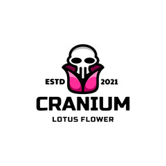 Lotus flower and cranium .Unique design double meaning logo combination.