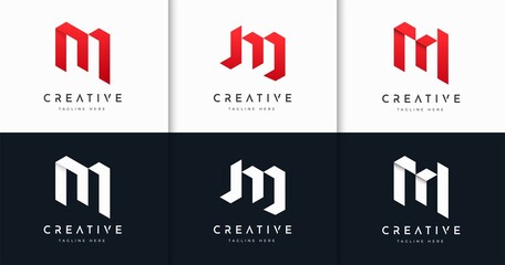 Set of creative letter M monogram style logo design template