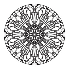 Black and white mandala with floral pattern. Coloring page