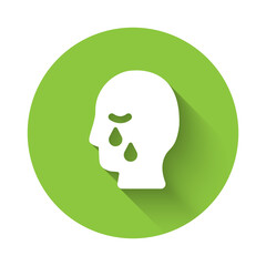 White Man graves funeral sorrow icon isolated with long shadow background. The emotion of grief, sadness, sorrow, death. Green circle button. Vector