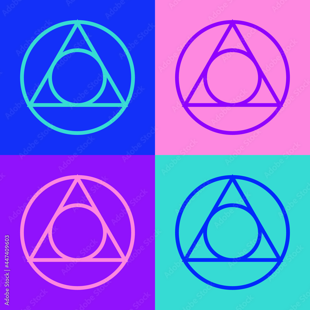 Poster pop art line triangle math icon isolated on color background. vector
