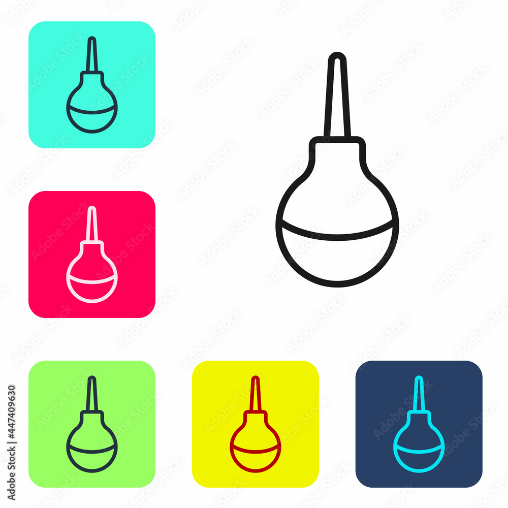 Poster black line enema icon isolated on white background. enema with a plastic tip. medical pear. set icon
