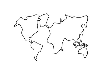 World map one line drawing on white isolated background. A Globe similar world map icon for Education, Travel worldwide, infographics, Science, Web Presentations. Vector illustration