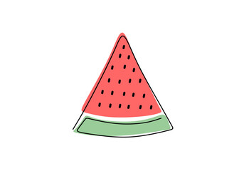 One single line drawing of red watermelon fruit. Fresh summer fruit garden hand drawn line art minimalism style. The concept of healthy food isolated on white background. Vector illustration