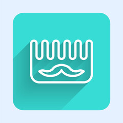 White line Hairbrush icon isolated with long shadow. Comb hair sign. Barber symbol. Green square button. Vector