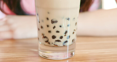 closeup of pearl milk tea