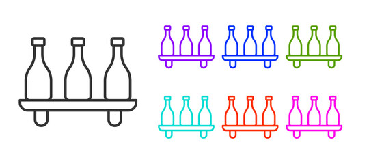 Black line Bottle of wine icon isolated on white background. Wine varieties. Set icons colorful. Vector