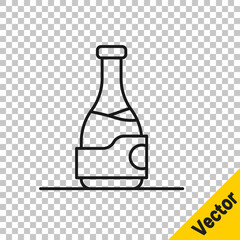 Black line Bottle of wine icon isolated on transparent background. Vector